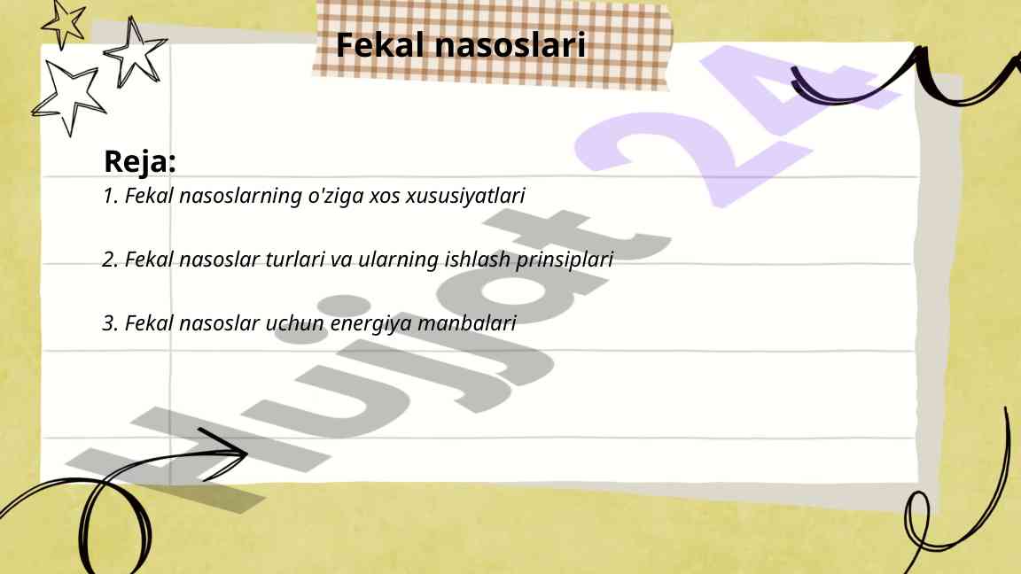 Fekal nasoslar turlari va ishlash prinsiplari