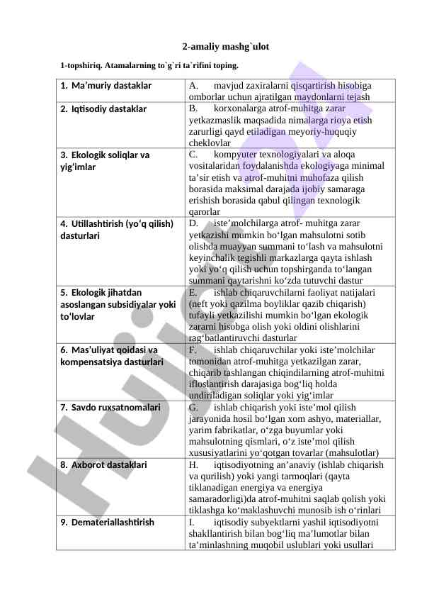Yashil iqtisodiyot tamoyillari va siyosati