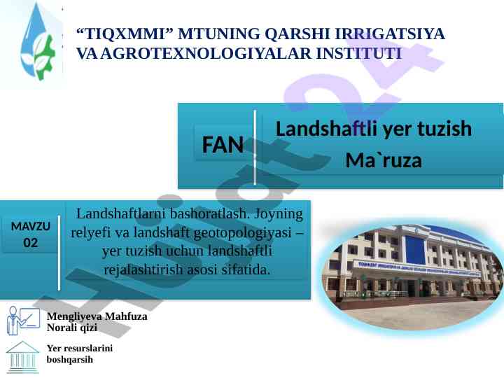 Yer resurslarini boshqarish va landshaftlarni bashoratlash