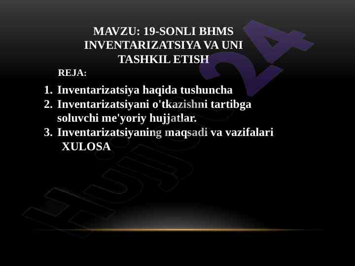 Inventarizatsiya va tashkil etish usullari
