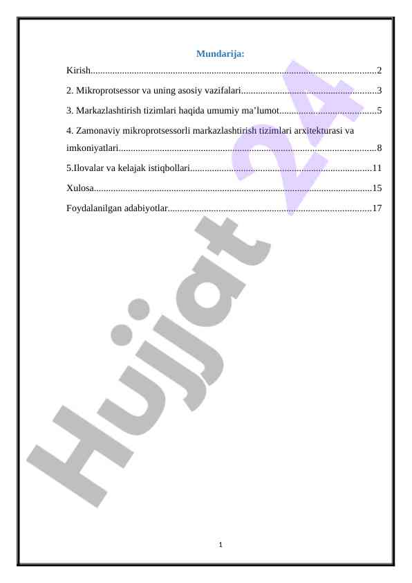 Mikroprotsessorlar va markazlashtirish tizimlari haqida