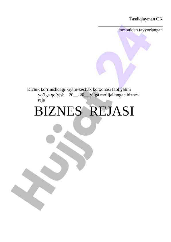 Kichik kiyim-kechak korxonasi biznes rejasi
