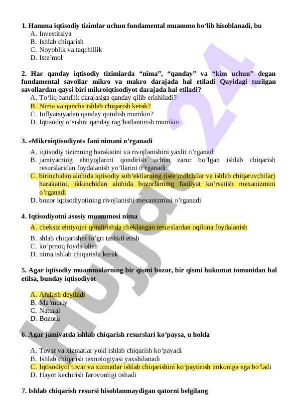 Mikroiqtisodiyot muammolari va savollar