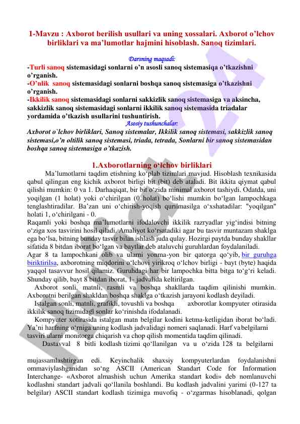 Axborot berilish usullari va xossalari