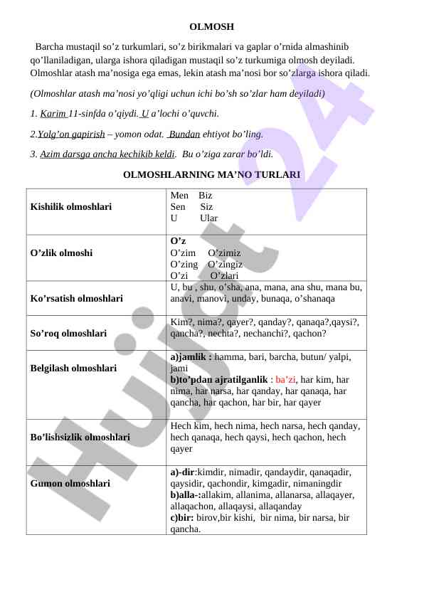 Olmoshlar tanishuvi va ularning turlari