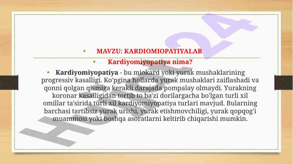 Kardiyomiyopatiyalar va ularning turlari