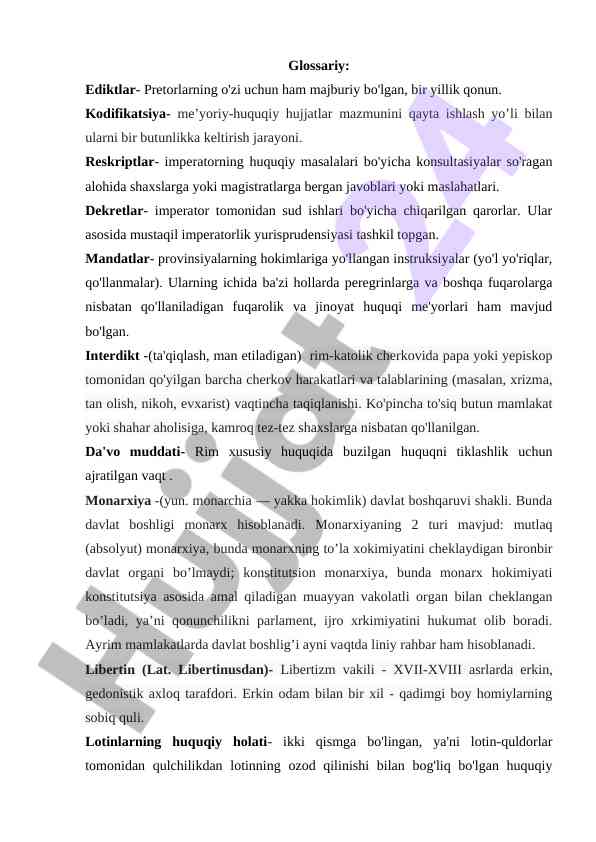 Glossariy: rim huquqiy hujjatlari