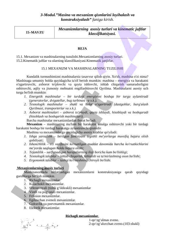 Mexanizm va mashinalarning tuzilishi
