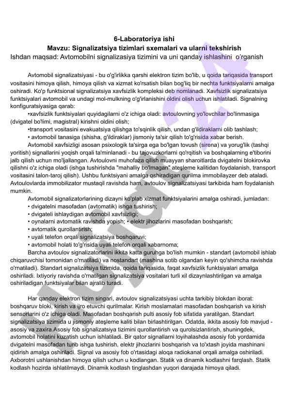 Signalizatsiya tizimlari sxemalari va tekshirish usullari