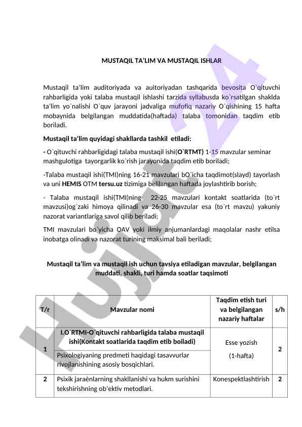 Mustaqil ta’lim jarayonlari bilan tanishtirish