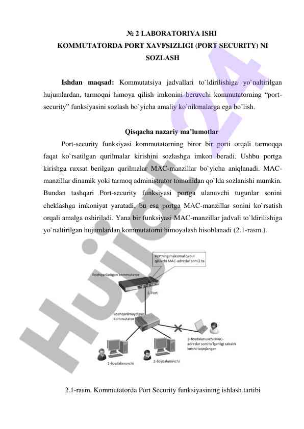 Kommutatorda port xavfsizligini sozlash usullari