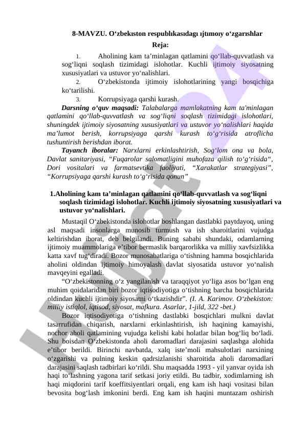 Ijtimoiy o‘zgarishlar va sog‘liqni saqlash islohotlari