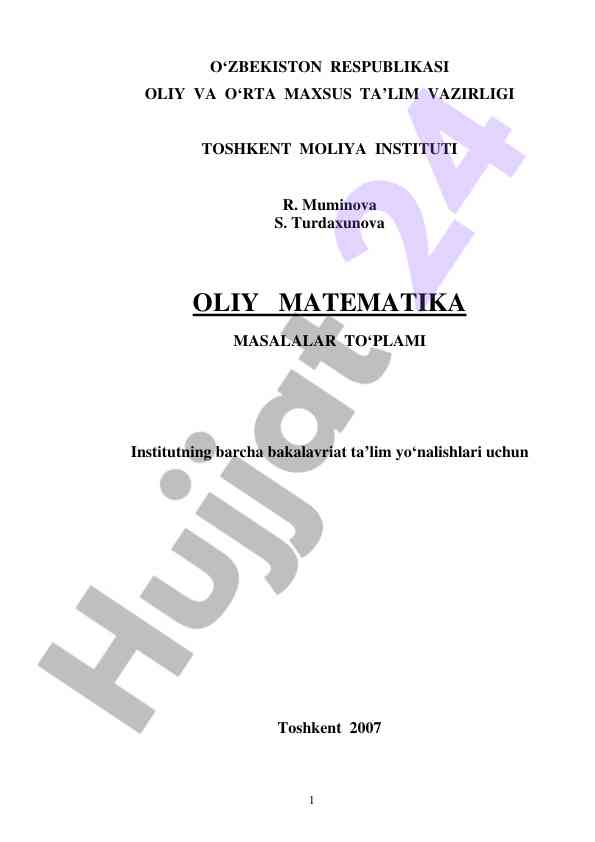 Oliy matematika masalalar to‘plami