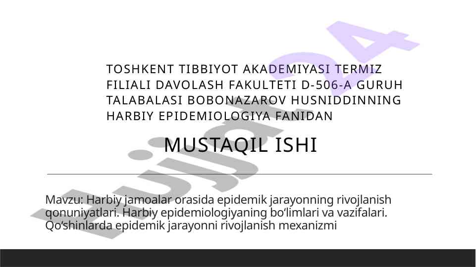 Harbiy epidemiologiya va epidemik jarayonlar