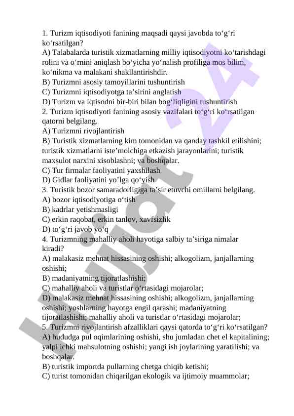 Tashqi iqtisodiyotni rivojlantirish bo‘yicha savollar