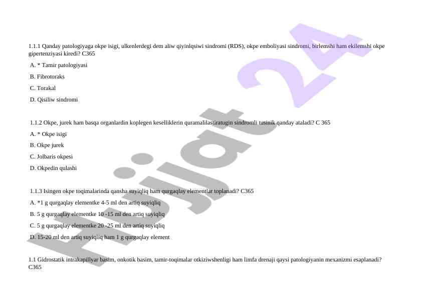 Okpe sindromlari va patologiyalarga oid test
