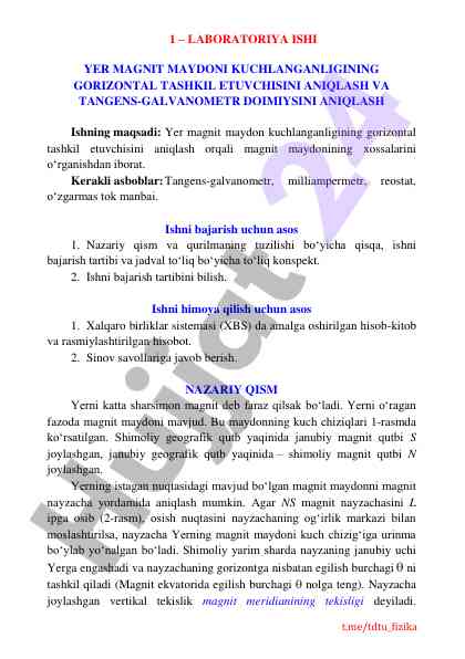 Yer magnit maydoni kuchlanganligini aniqlash
