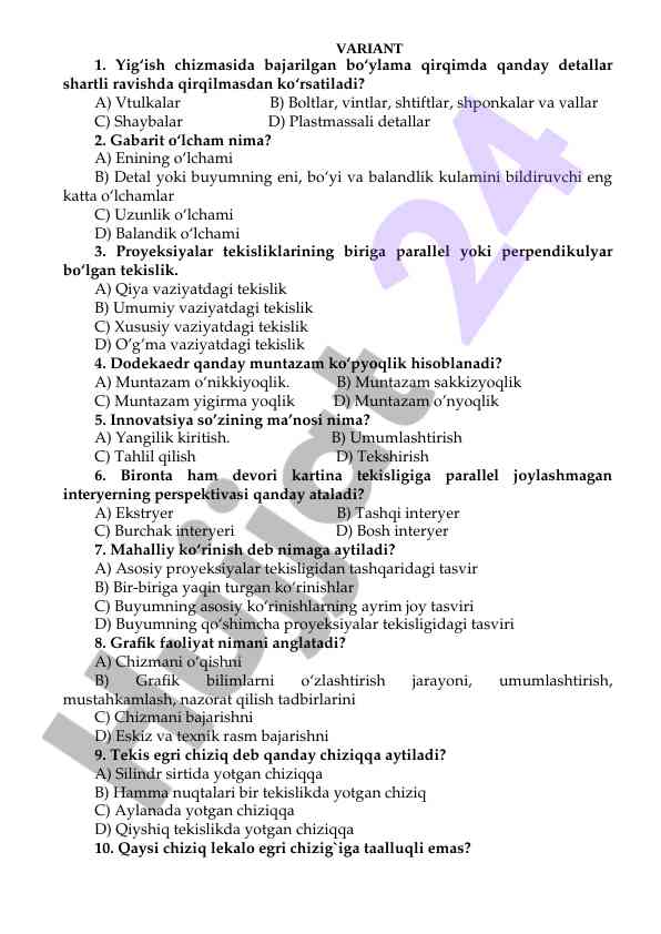 Savollar va javoblar bo'yicha innovatsiya testi