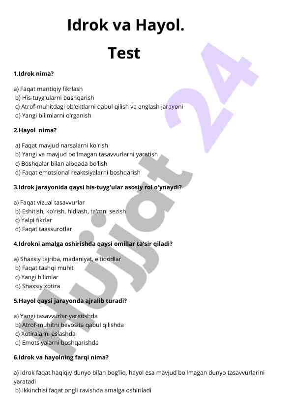 Idrok va hayol testlari bilan tanishing