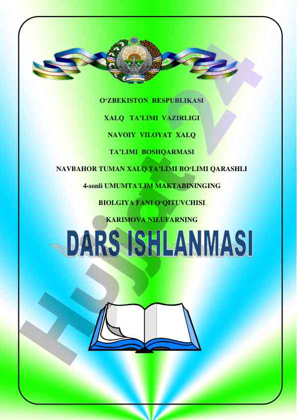 Vitaminlar va uning ahamiyati dars ishlanmasi