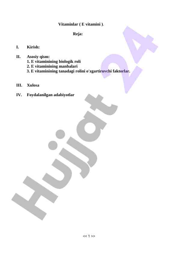 E vitamini biologik roli va manbalari