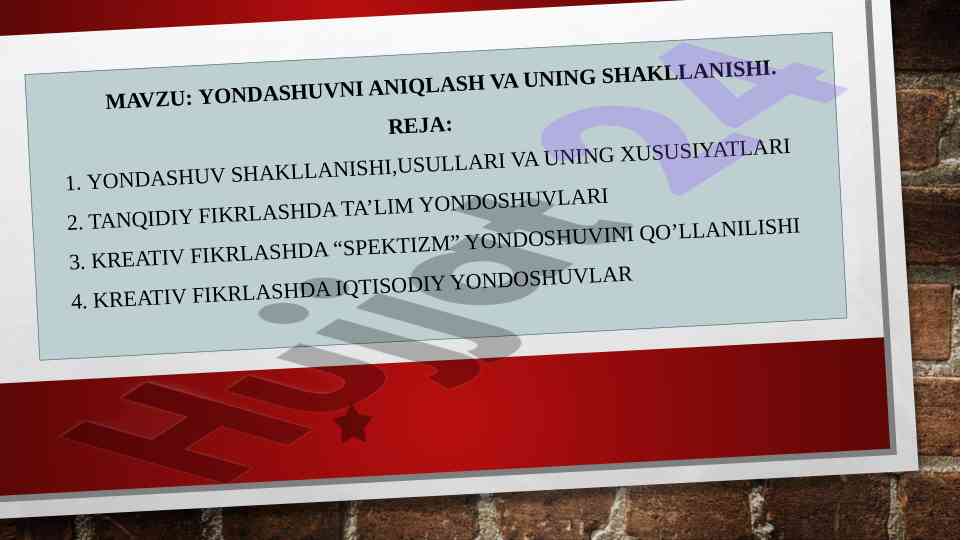 Yondashuvni aniqlash va shakllanishi bo‘yicha tahlil