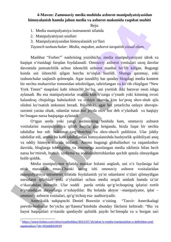 Zamonaviy media muhitda axborot manipulyatsiyasi
