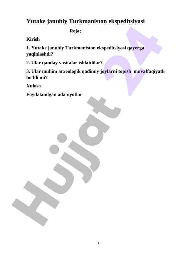 Yutake janubiy turkmaniston ekspeditsiyasi tadqiqotlari