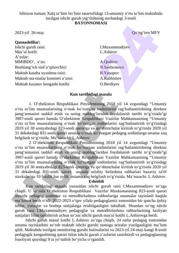 O‘zbekiston ta’lim muassasalarida pedagog xodimlar