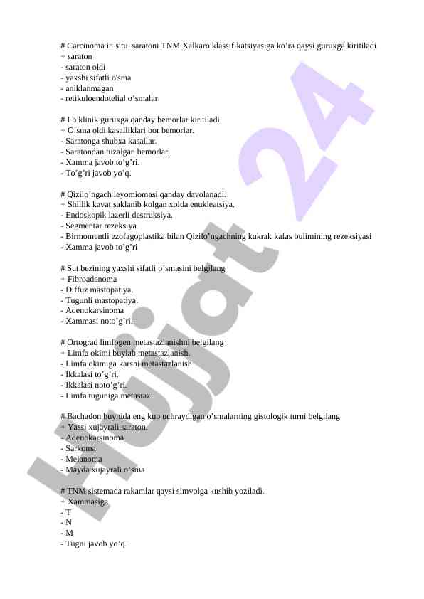 Onkologiya asosida o‘rgatilgan o‘sma tahlillari