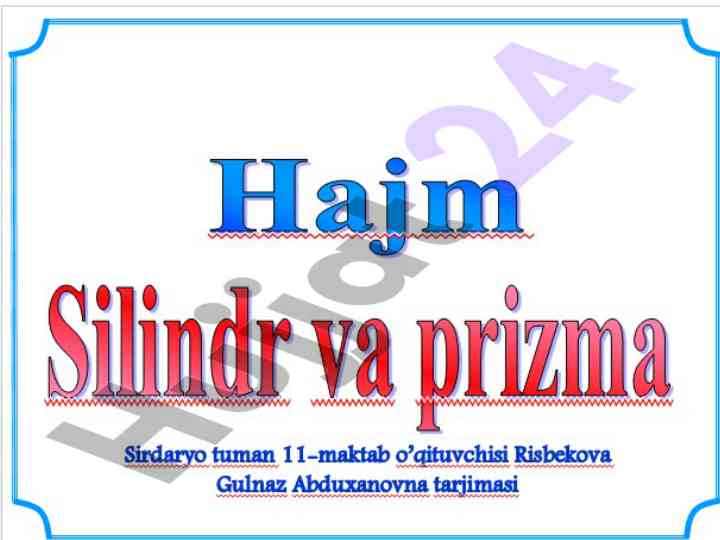 Jism hajmini topish mavzusida fizikadan masalalar