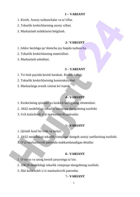 Tokarlik asboblari va kesish jarayonlari tushunchalari