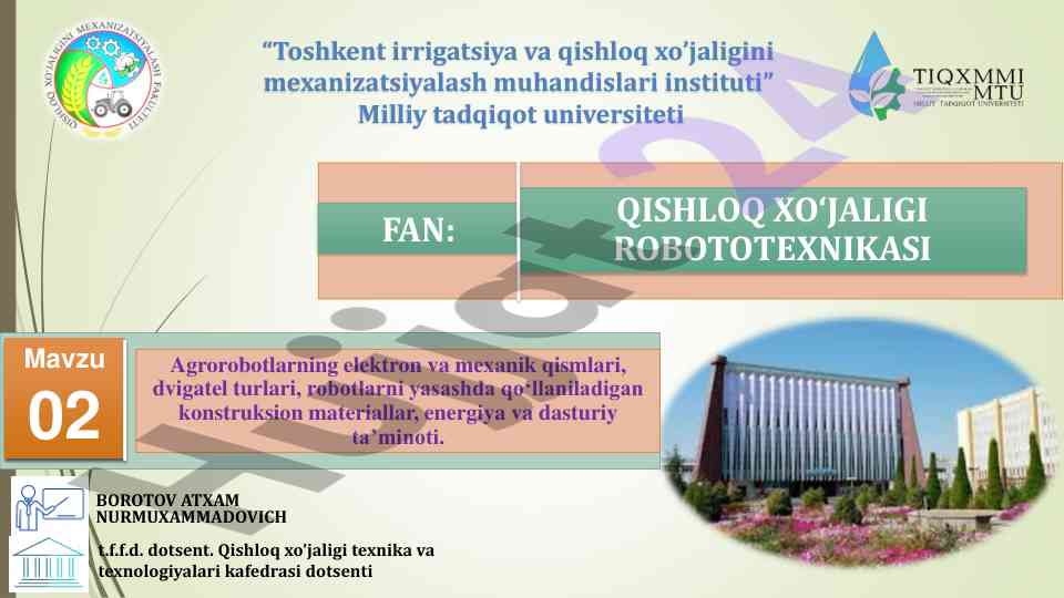 Agrorobotlarning elektron va mexanik qismlari