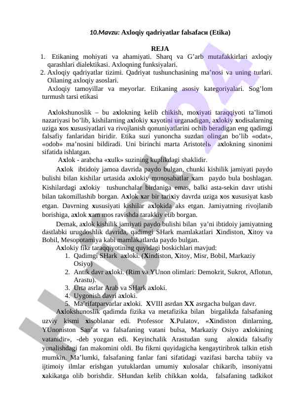 Axloqiy qadriyatlar falsafasi va ahamiyati