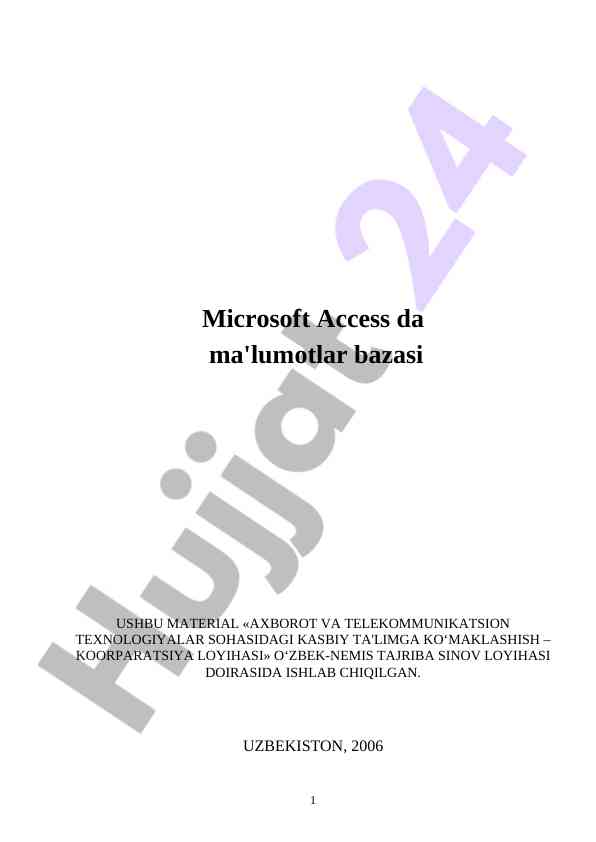 Microsoft access da ma'lumotlar bazasi asoslari