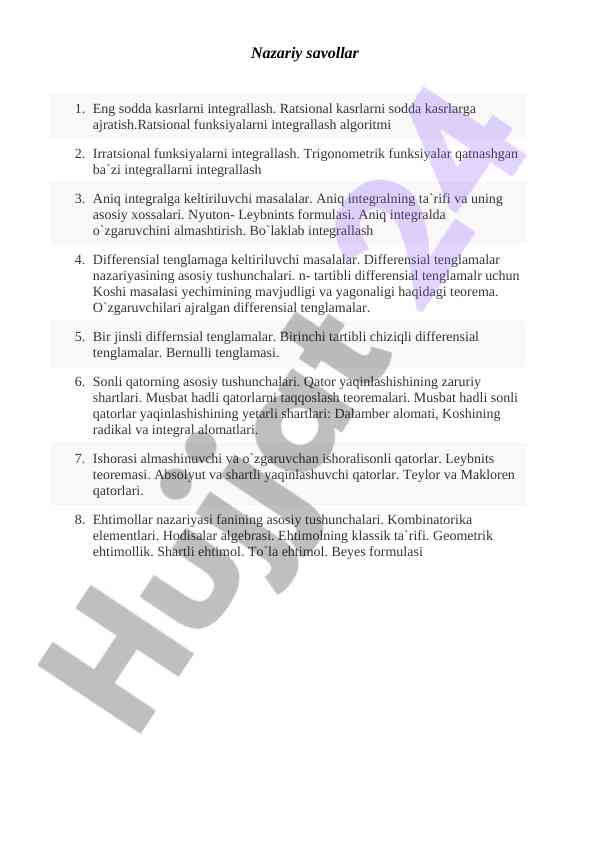 Integrallash va differensial tenglamalar tahlili