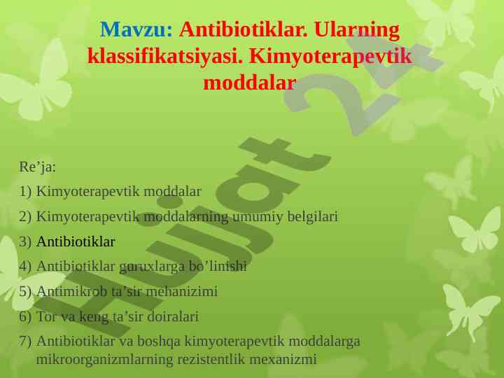 Antibiotiklar va ularning klassifikatsiyasi