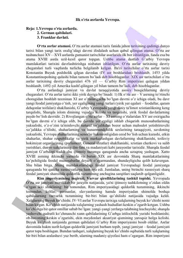 Ilk o'rta asrlarda yevropa taraqqiyoti