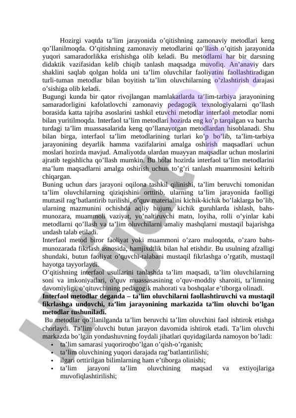 Zamonaviy ta’lim metodlari va interfaol yondashuvlar