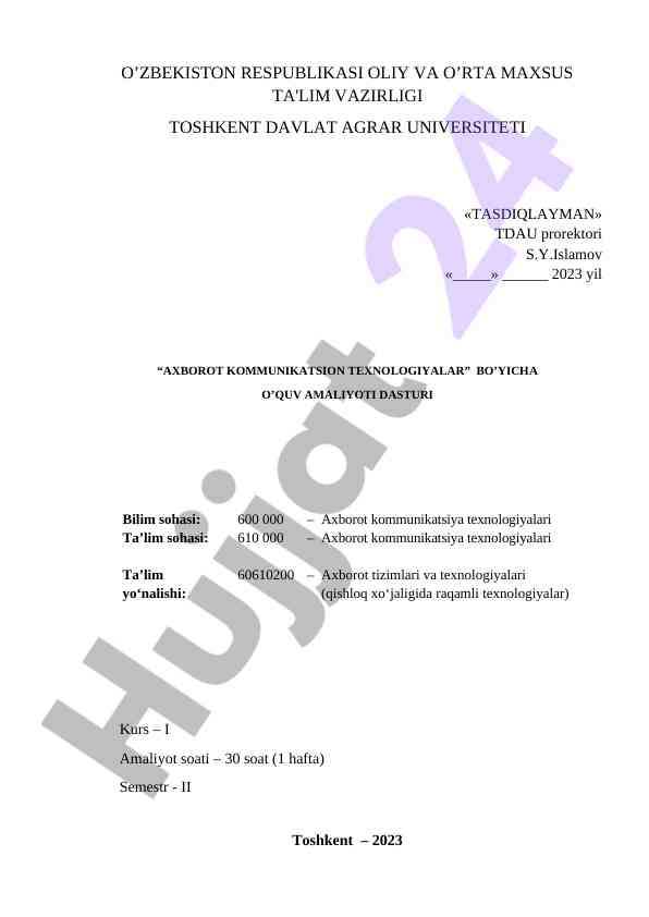 Axborot kommunikatsion texnologiyalari o‘quv amaliyoti