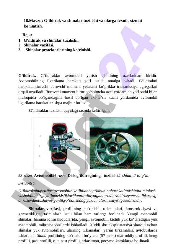 G'ildirak va shinalar tuzilishi va texnik xizmat