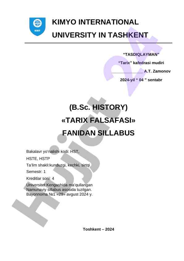 Tarix falsafasi fanidan sillabus