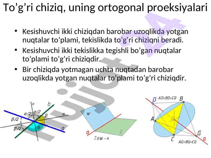 To‘g‘ri chiziqlar va ularning ortogonal proyeksiyalari