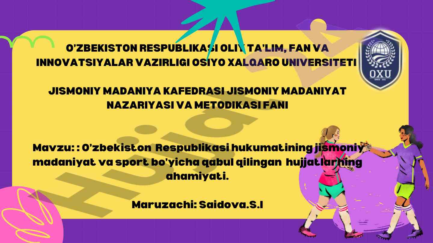O'zbekiston respublikasi jismoniy madaniyat hujjatlari