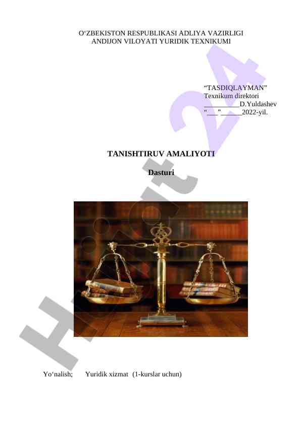 Tanishuv amaliyoti dasturi yuridik texnikumda