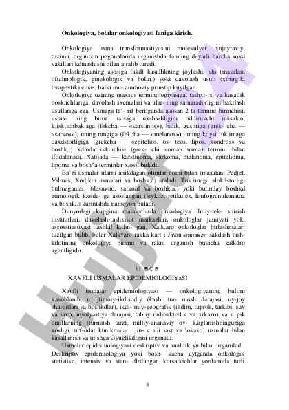 Onkologiya va bolalar onkologiyasi faniga kirish