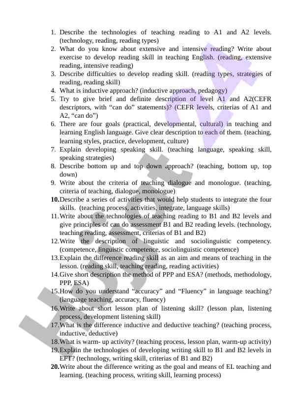 Teaching reading technologies for a1 and a2 levels