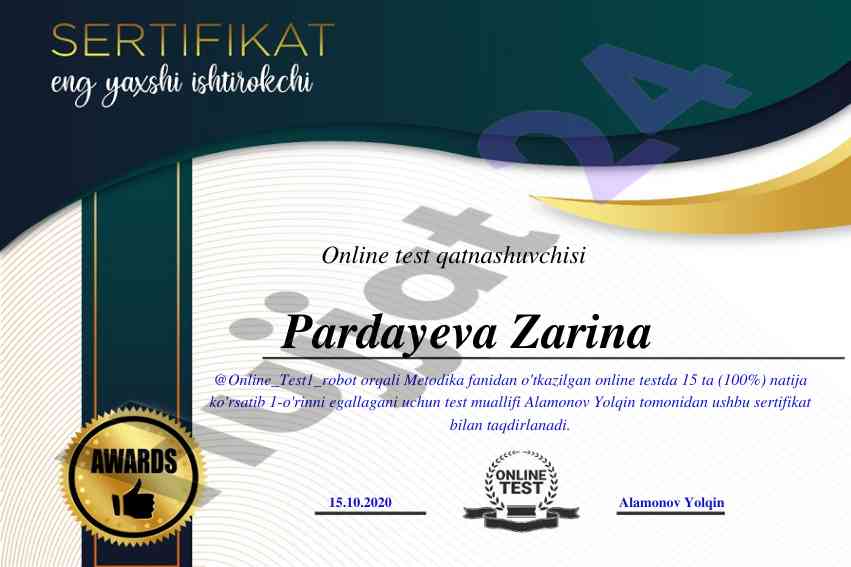 Metodika fanidan o'tkazilgan online test natijalari