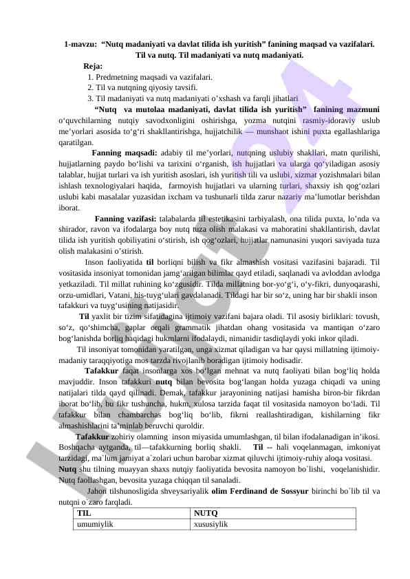 Nutq madaniyati va davlat tilida ish yuritish