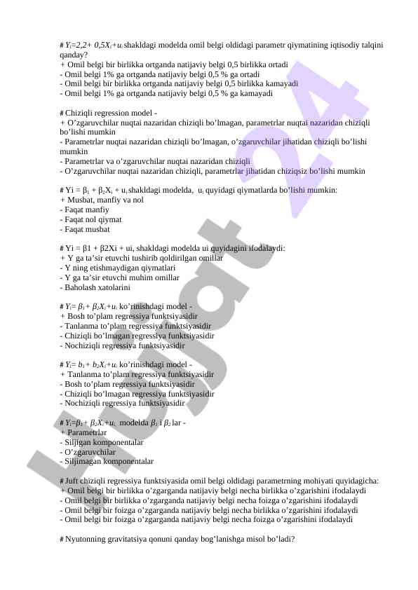 Chiziqli regression modeli va parametr qiymatlari